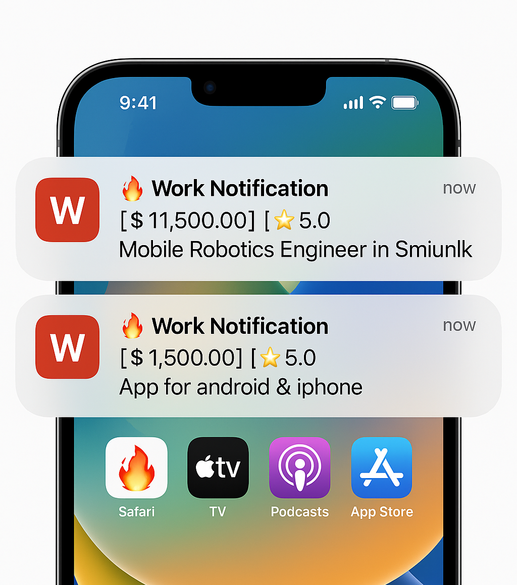 iPhone mockup with Upwork job notifications